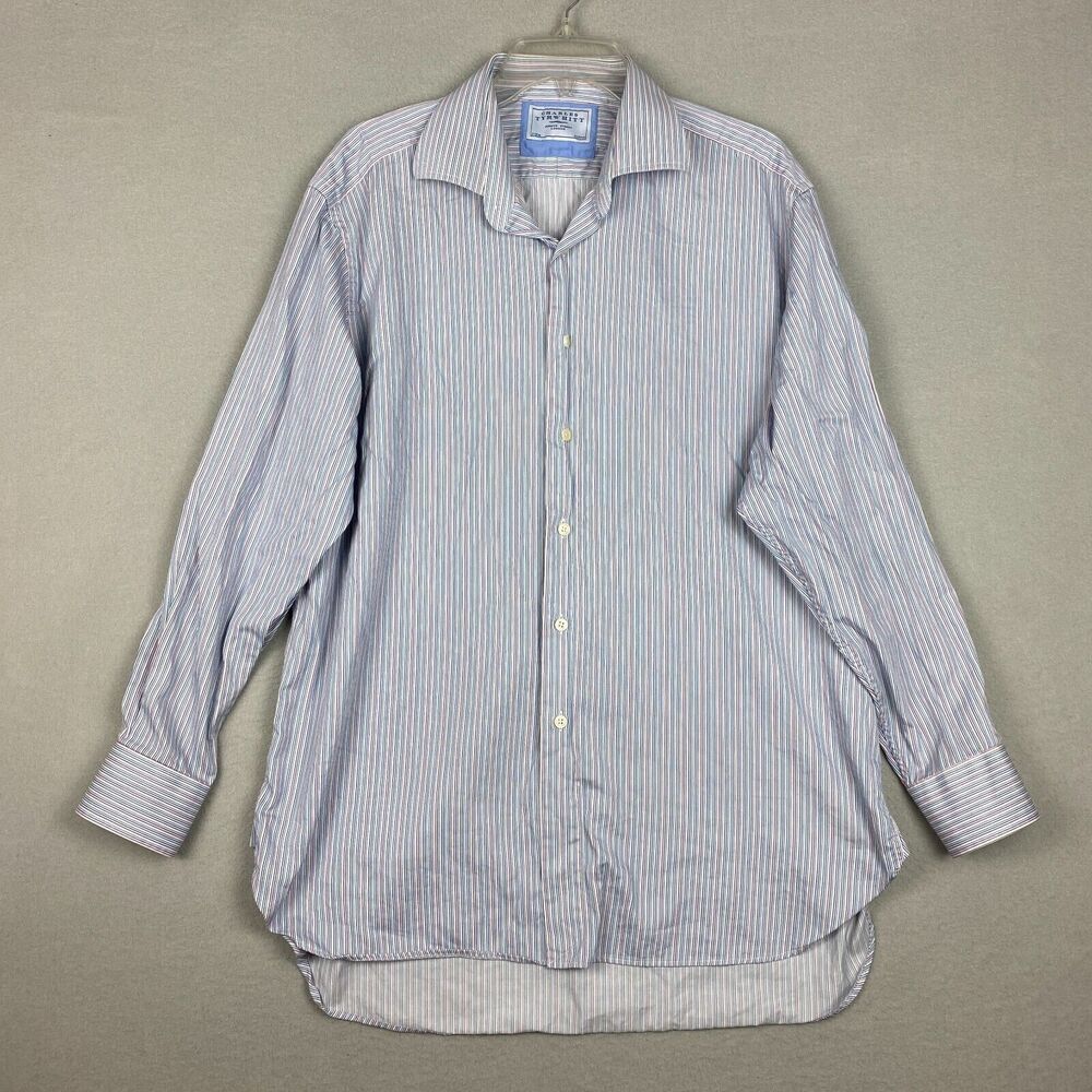 Charles Tyrwhitt Mens 17/35" Button-Up Shirt Jermyn Street London Blue Striped